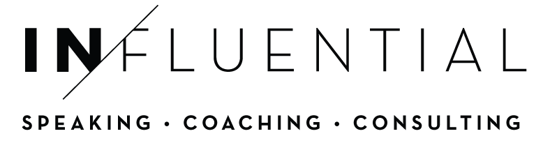 Logo with the text 'INFLUENTIAL' in large font, with 'SPEAKING · COACHING · CONSULTING' underneath.