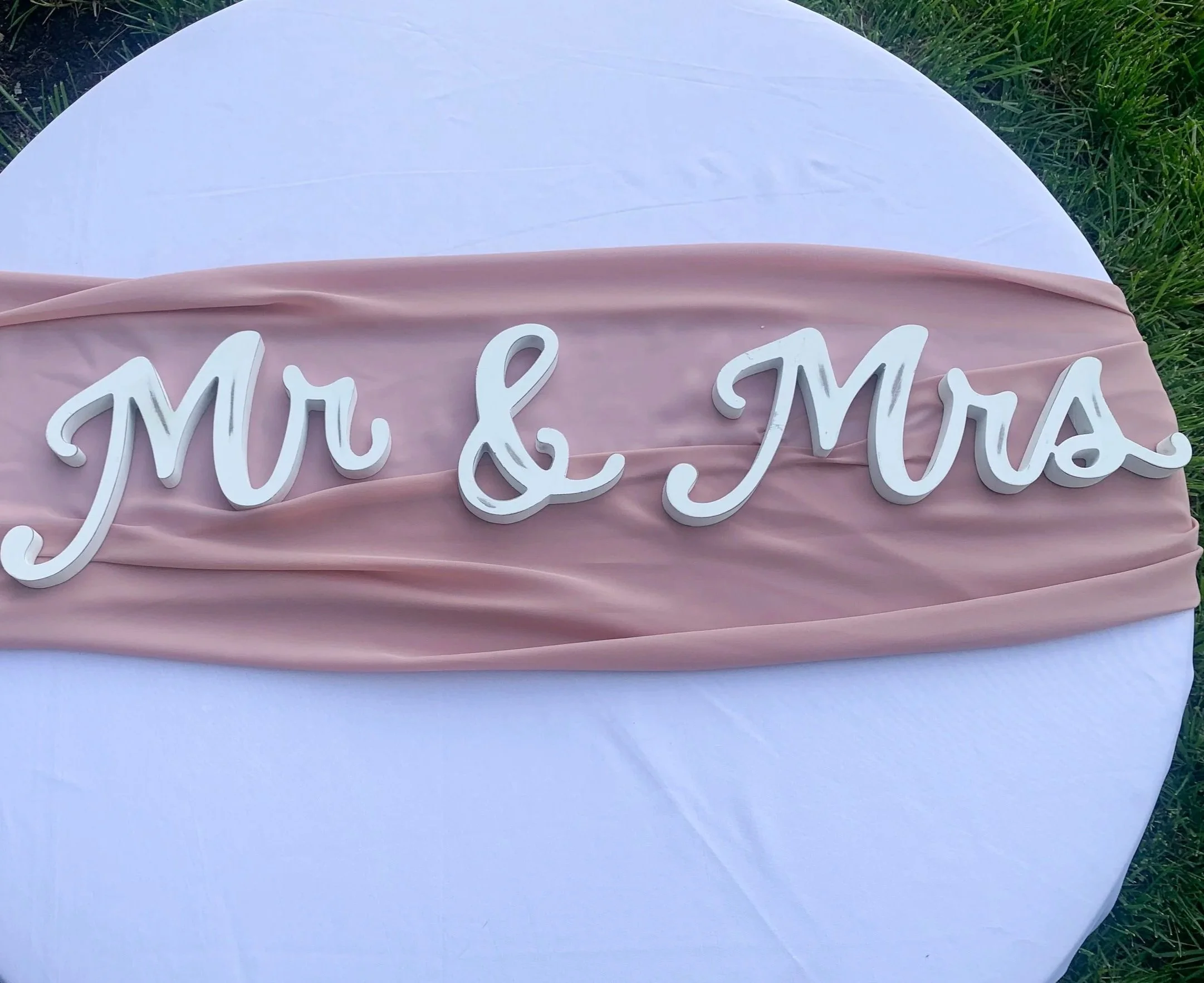 Mr and Mrs distressed whitewashed wood wedding sign