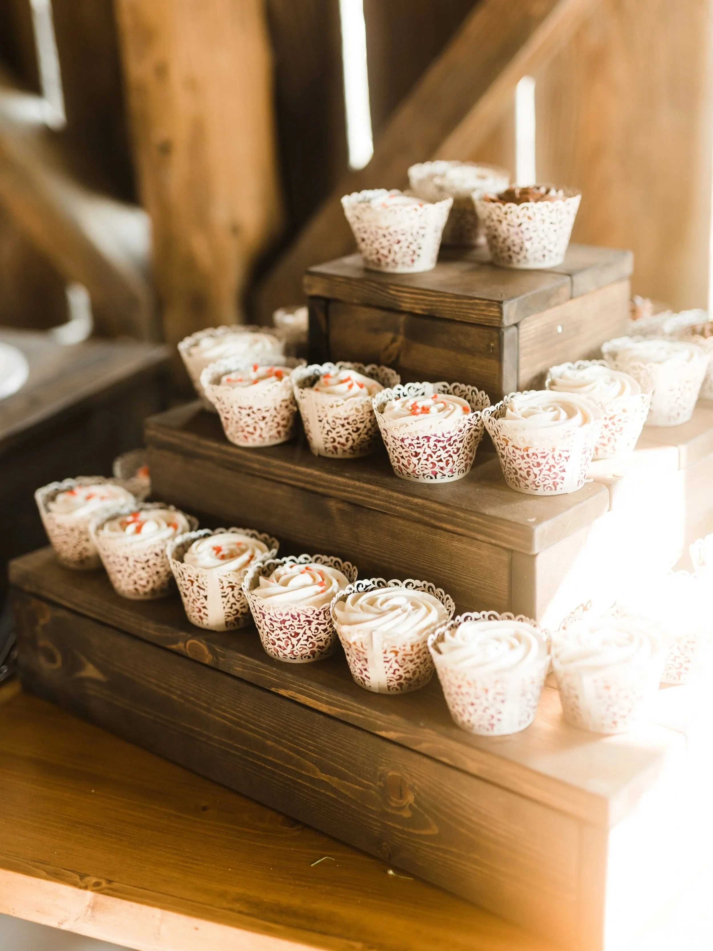 dark walnut stained stacking boxes for cupcake display