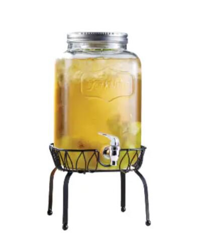 Set of 2 - 2 Gallon Glass Rope Drink Dispensers with Stand