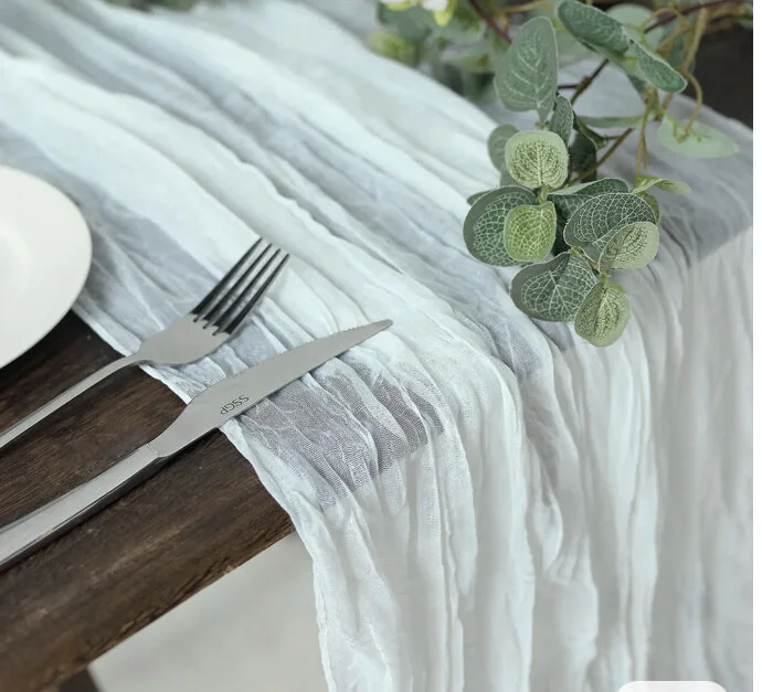 white gauze cheesecloth table runner for weddings and events