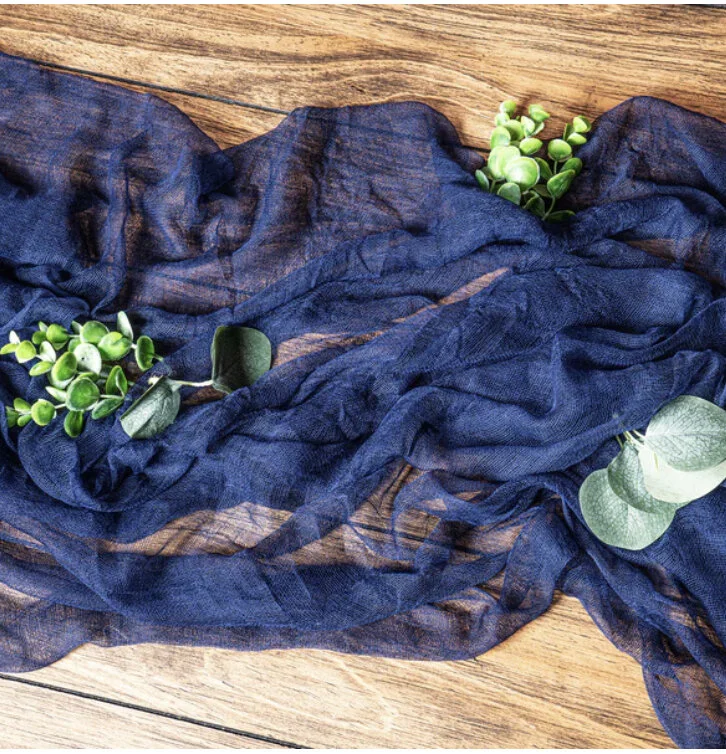 navy cheesecloth table runner