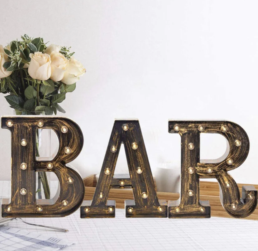 Lighted, Wood, and Galvanized Letters