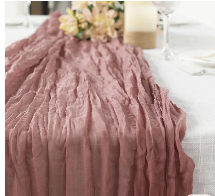 mauve gauze cheesecloth table runner for weddings and events