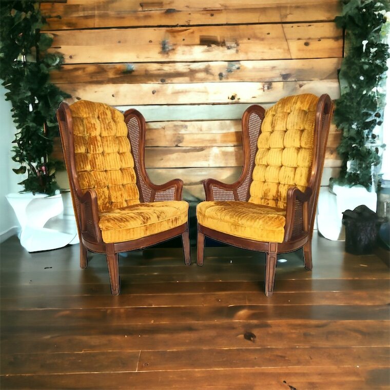 Vintage tufted gold velvet hollywood regency chairs