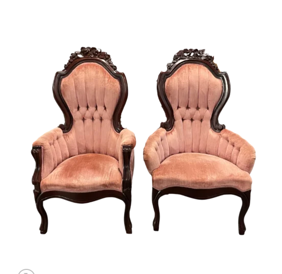 Pink Velvet Victorian Parlor Chairs