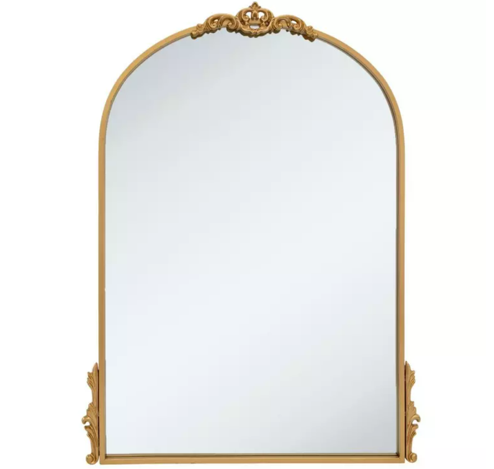 Gold metal framed vintage style arched mirror customizable for wedding