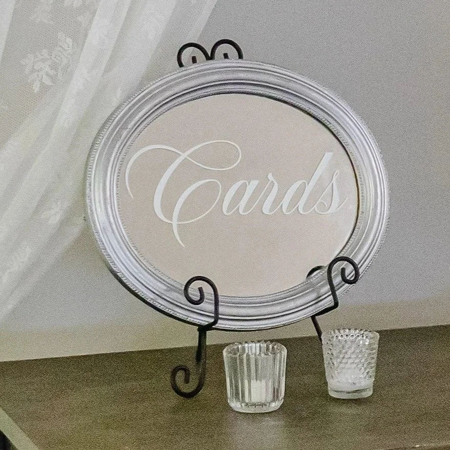 Silver oval Cards mirror for wedding, baby shower, anniversary