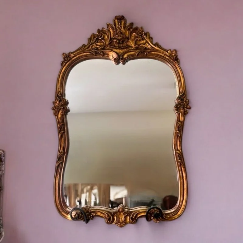 Vintage French Rococo style gilded wood mirror arched gold mirror customizable for wedding