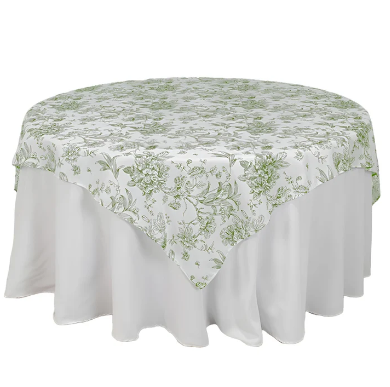 Dusty Sage French Toile square tablecloth or table overlay 70 x 70 inches