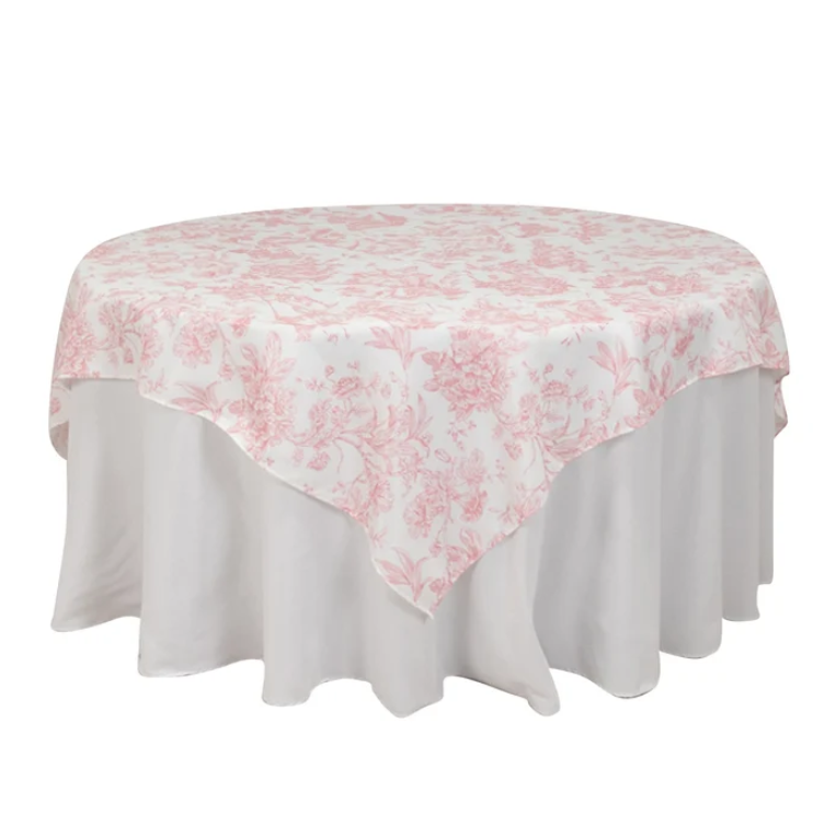 square tablecloth or table overlay in Pink French Toile, 70 x 70 inches
