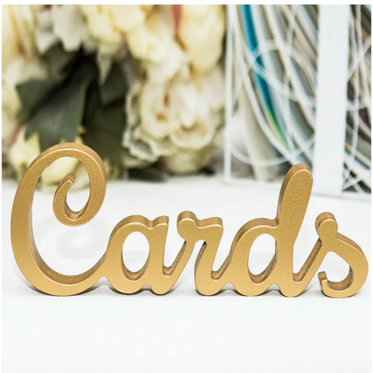 Gold table sign "Cards" for weddings and parties