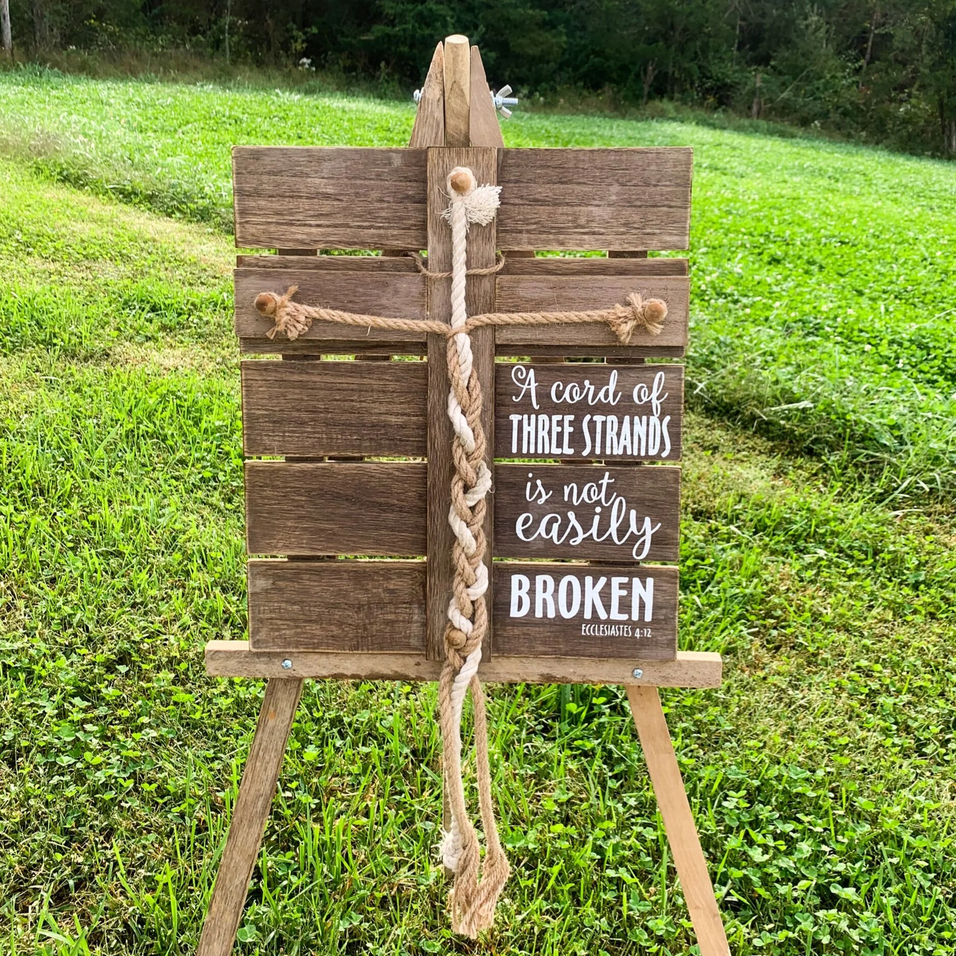 Wooden Cord of Three sign for wedding