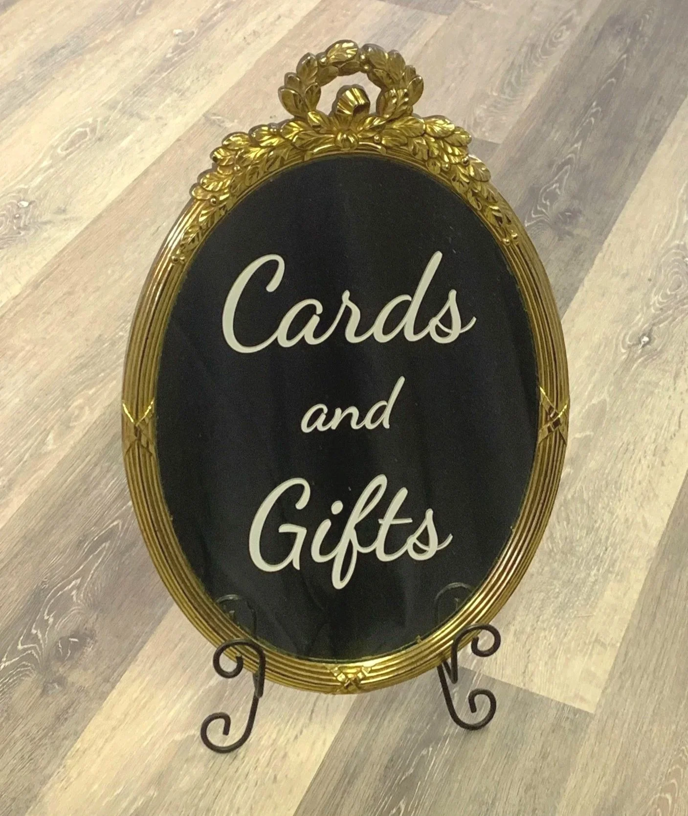 Small gold upright oval mirror cards and gifts sign for wedding, anniversary, baby or bridal shower