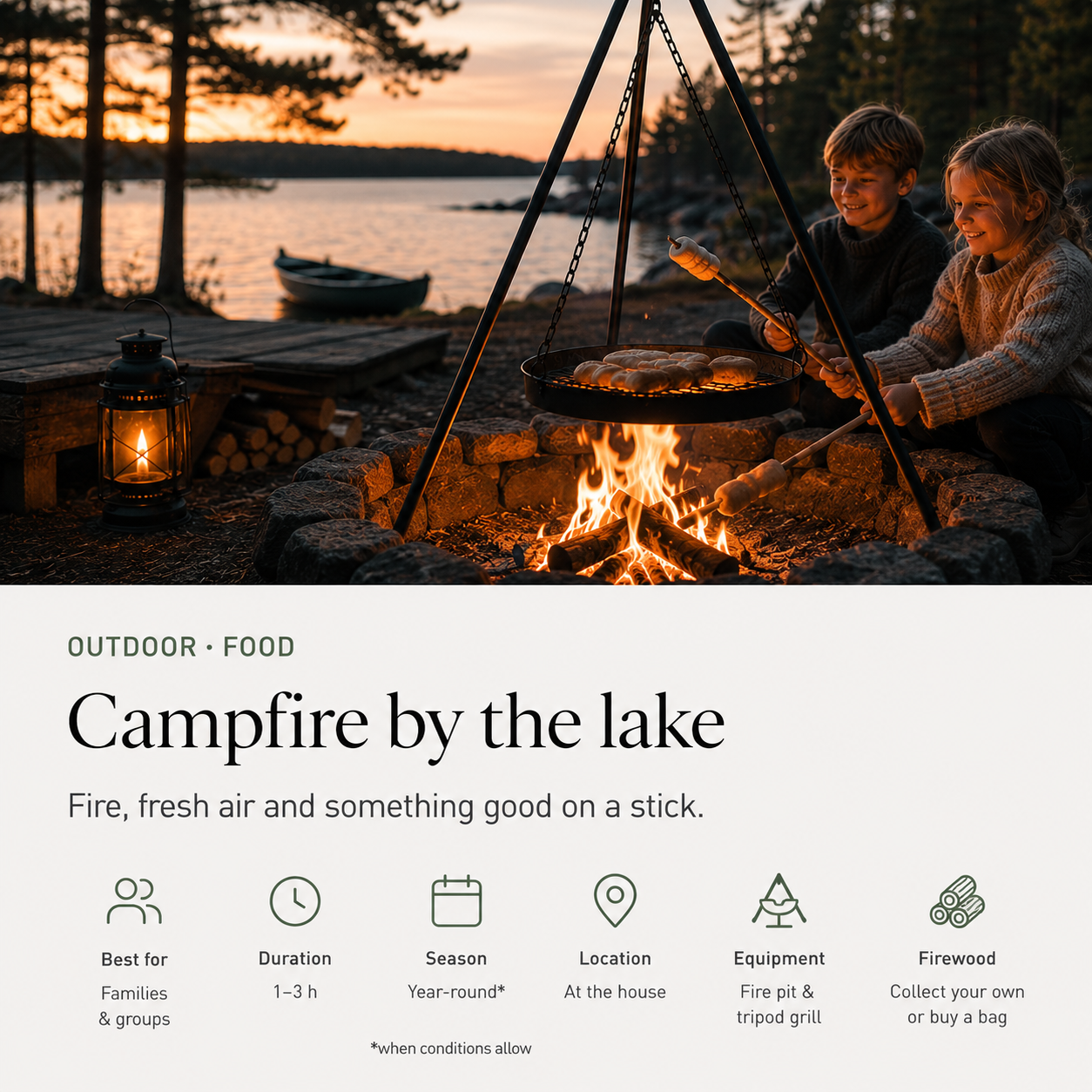 Camp fire by the lake