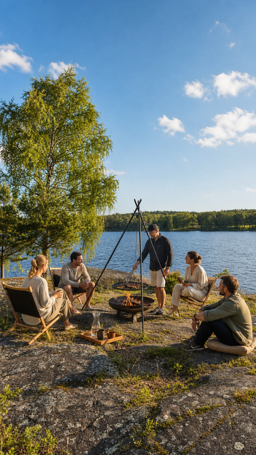 Outdoor tripod and BBQ cooking at Bockaberg
