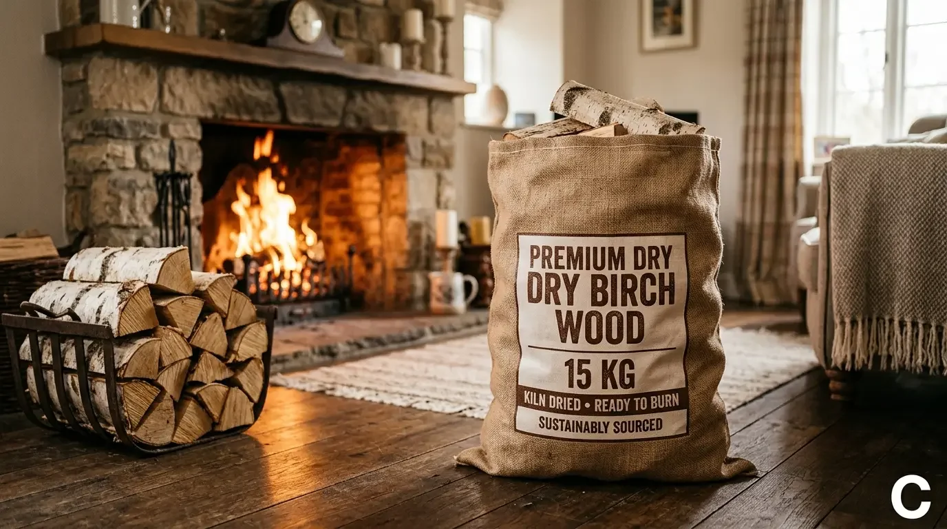 15 kg torrt björkträ från lokala jordbruk