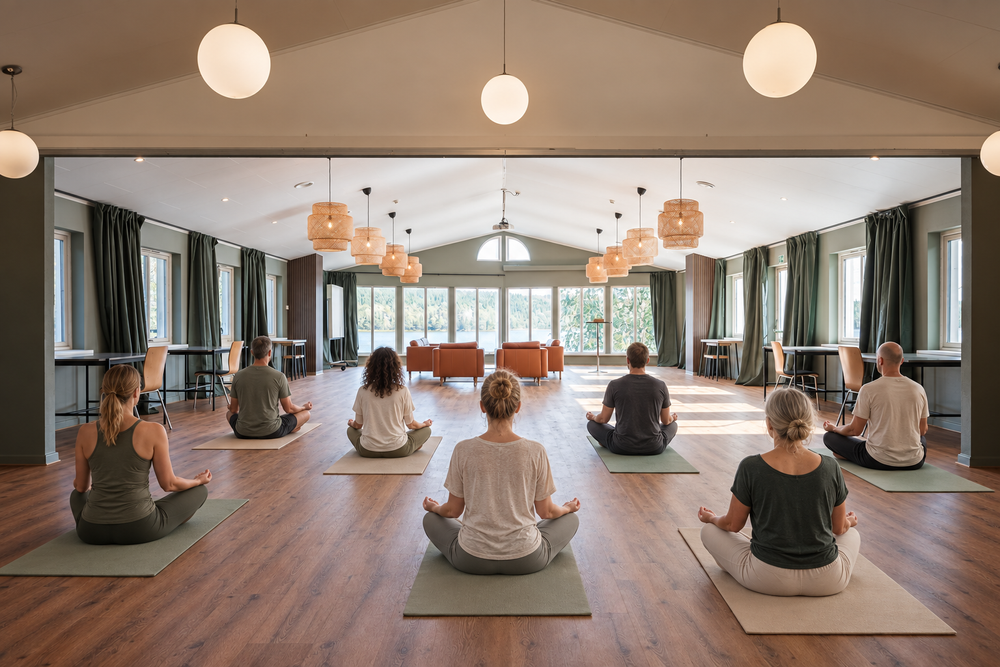 Illustrated yoga and meditation retreat in LakeHall