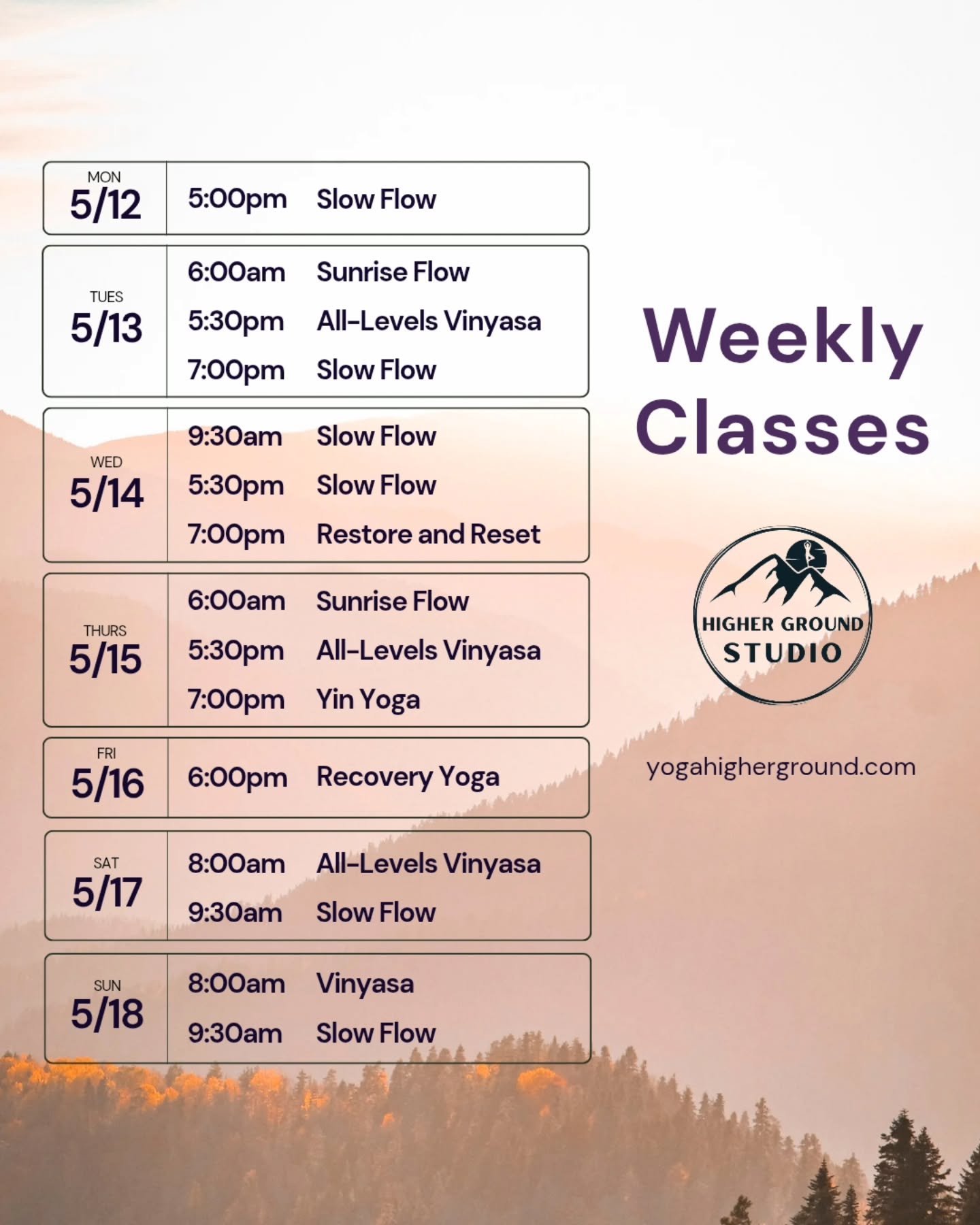 Schedule for the week, yogis!✨️ See you at the studio🌞