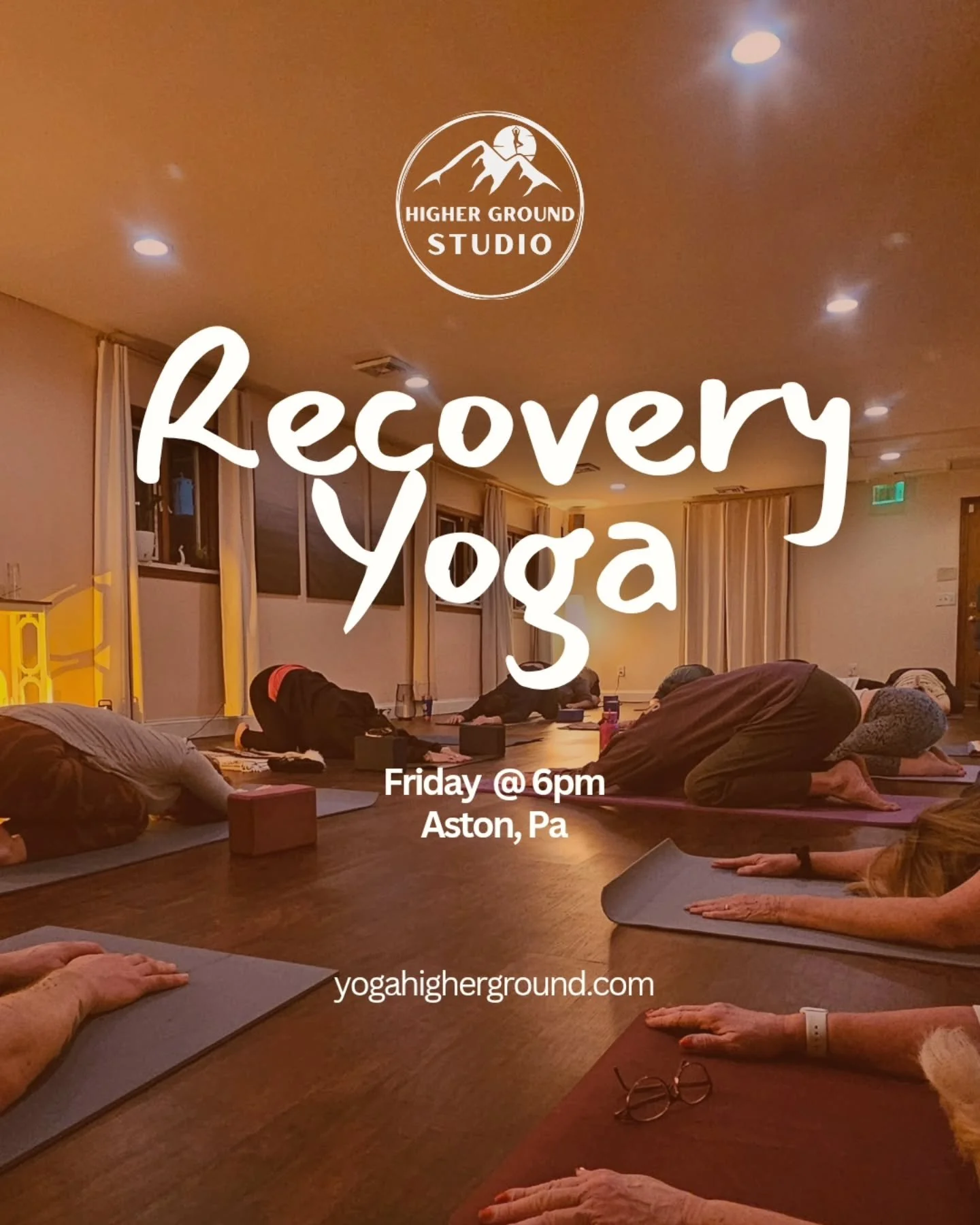 Recovery Yoga every Friday at 6:00 PM!
This is a free/donation-based class for those in recovery🫶🏼. 

Everyone is welcome 🌟
For more information, head to our website yogahigherground.com 

#delcoyoga #delco #higherground #recoveryyoga #recoveryisp