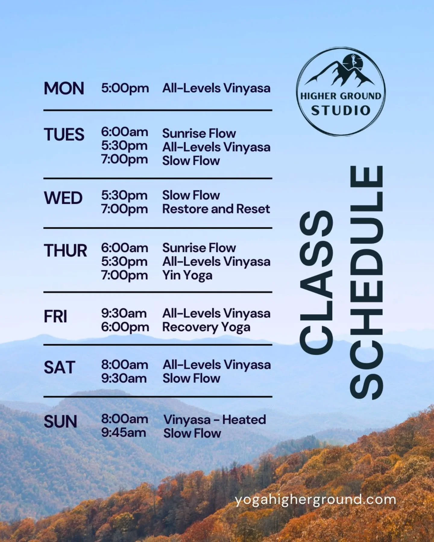 A new week of movement, grounding, and gratitude.🌟

Take a moment to plan your practice and make time for what fills you up this week!

* Wed there is no am class 🫶🏼

✨ See you on the mat.

#highergroundyoga #gratitudepractice #delcoyoga