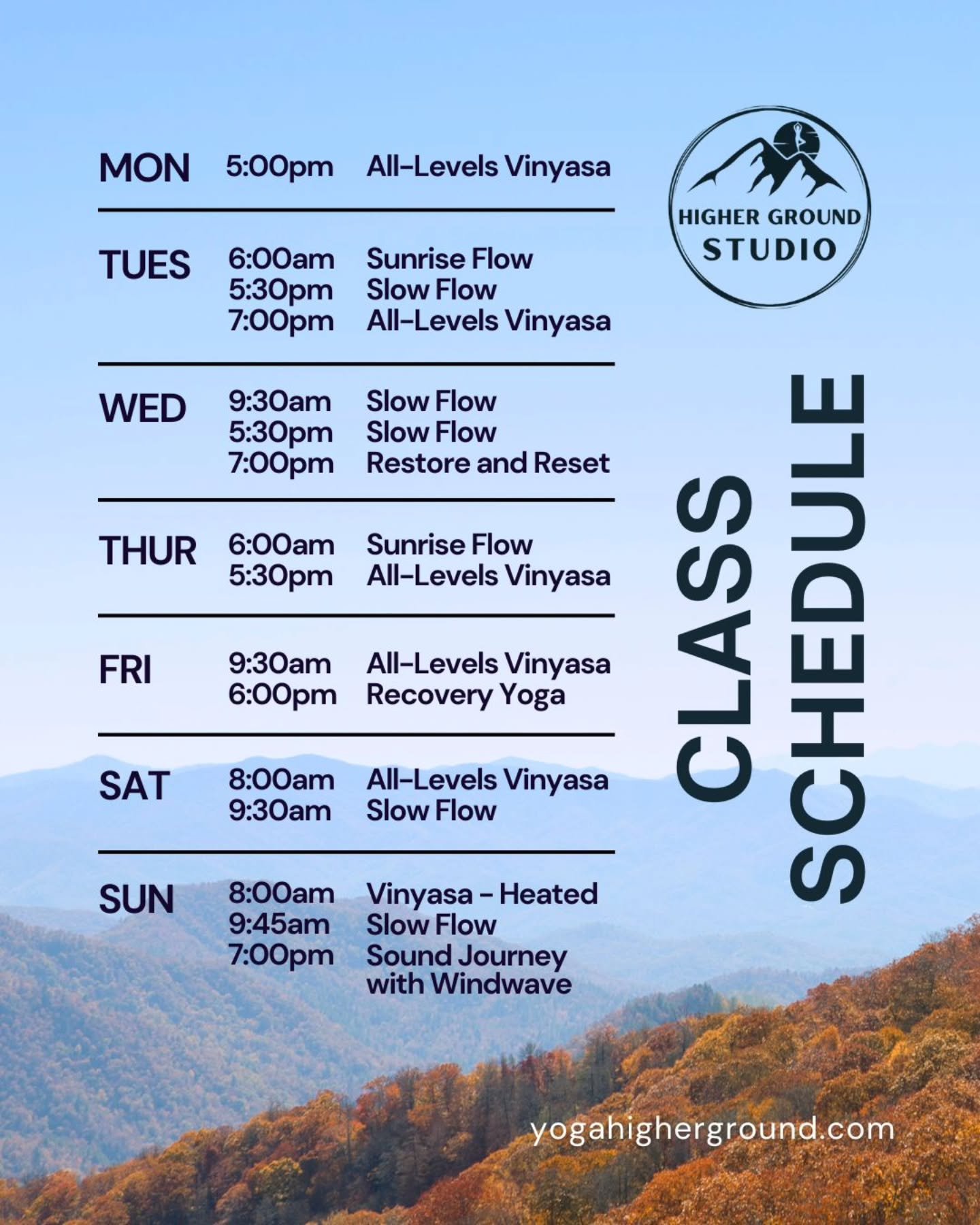 Schedule for this week, friends!🌟

There are some new heated times you will see!
Tuesday 7pm All-Levels Vinyasa- Heated
Thursday 530pm All-Levels Vinyasa- Heated
Saturday 8am All-Levels Vinyasa- Heated
Sunday 8am Vinyasa- Heated
Come get warm and mo