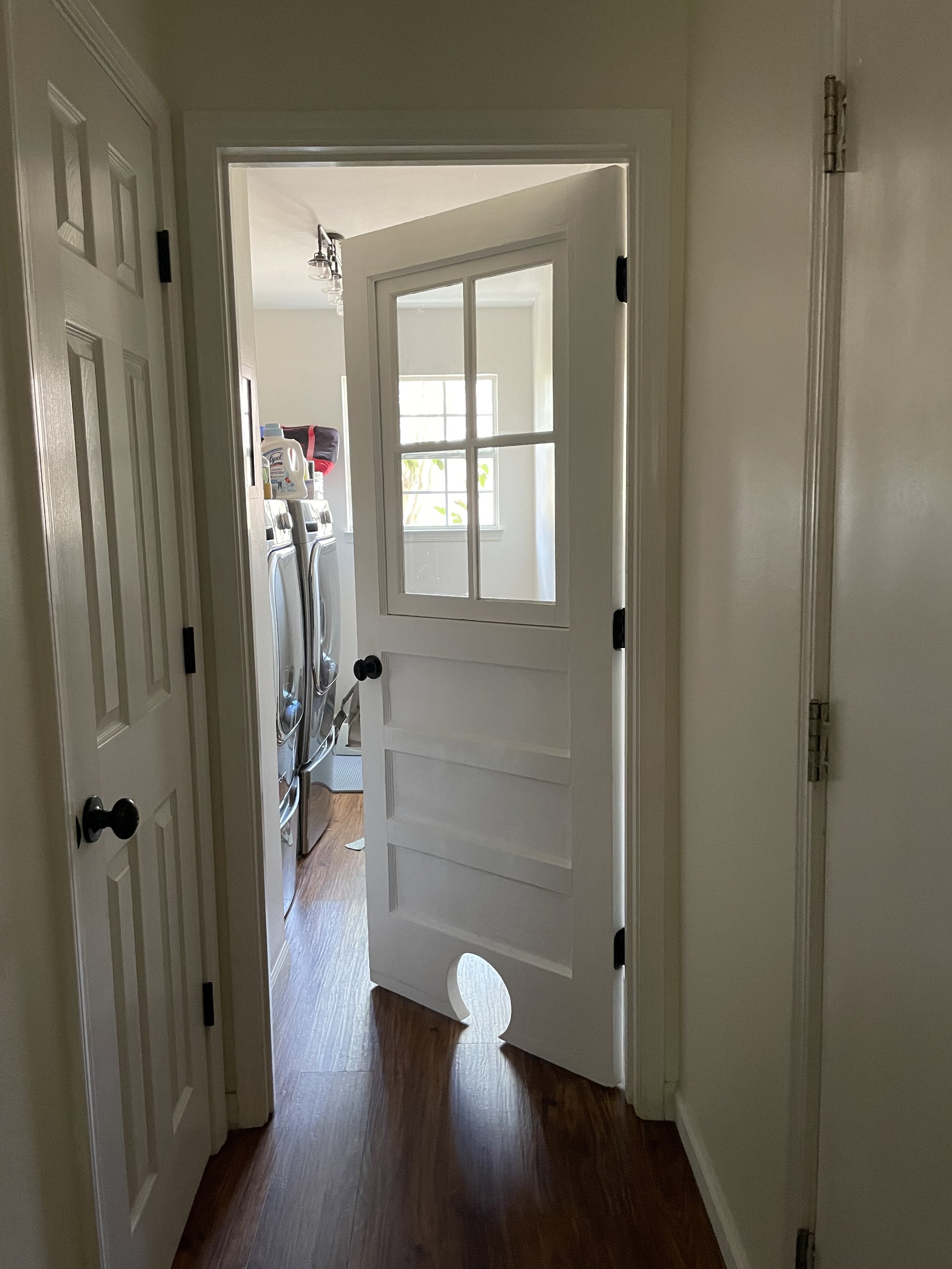 Repurposed door with cat door - after