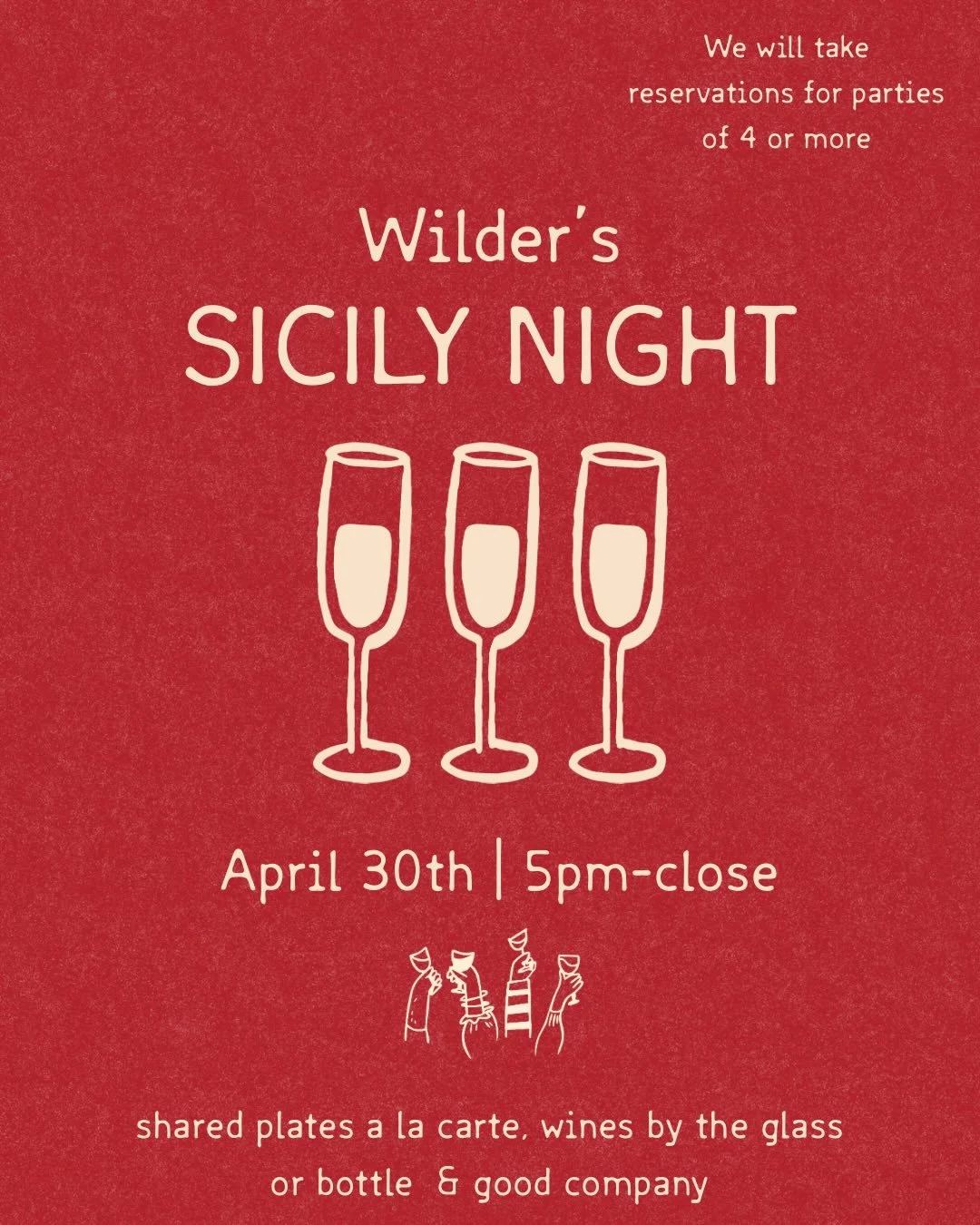 Sicily Night at Wilder!
Wine, Sunshine &amp; Vibrant Flavors ☀️🍷
Join us for a night that feels like a quick escape to the Mediterranean! 🛂No passport required
We&rsquo;re bringing the energy, warmth, and bold flavors of Sicily straight to Burlingt