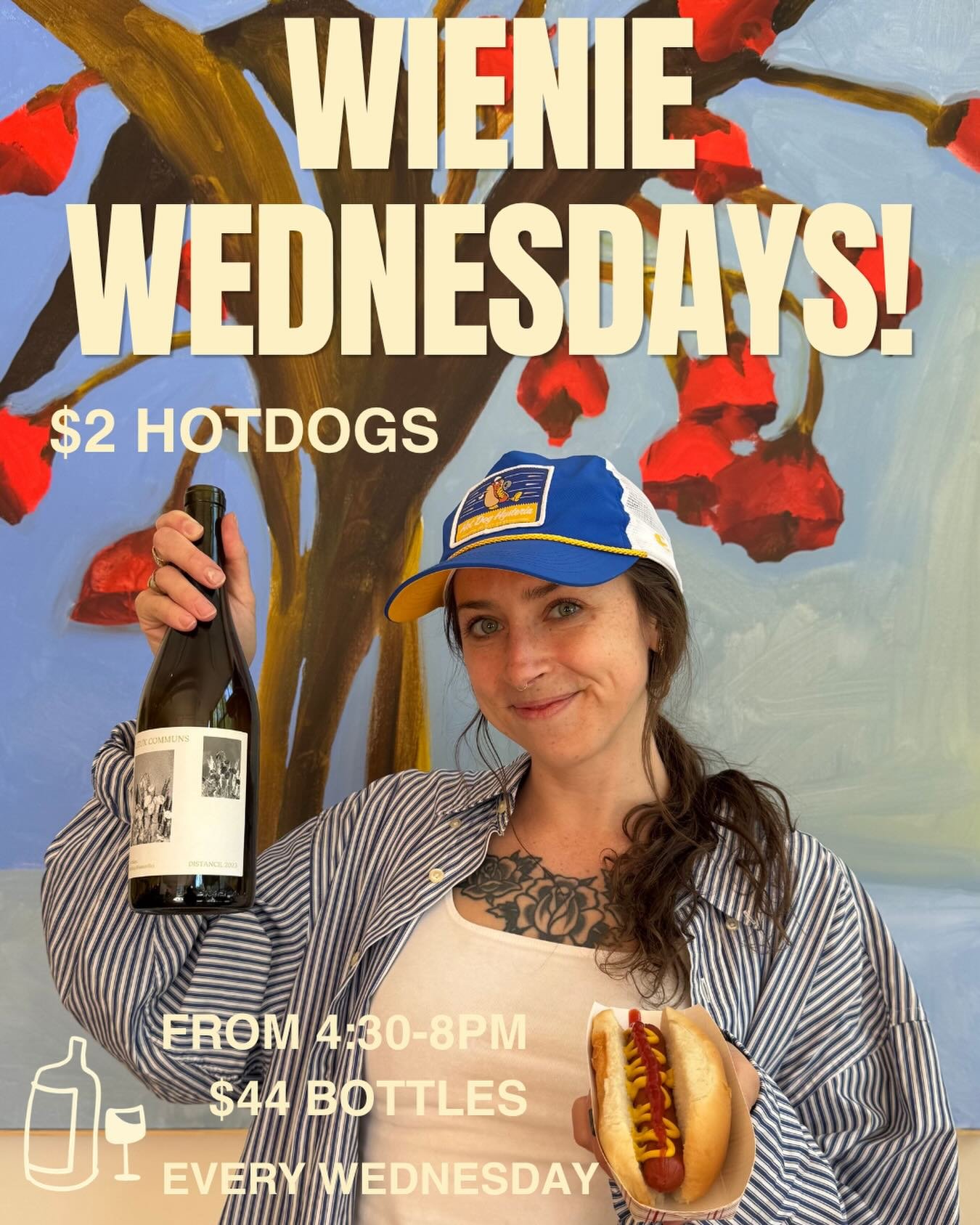 🍷🌭❗️Wienies &amp; Wine Wednesdays❗️ 🌭🍷

Sometimes the best things in life are simple: a hot dog, a good bottle of wine &amp; your favorite people! 

Join us every Wednesday during the summer for our newest midweek tradition: We&rsquo;ll be servin