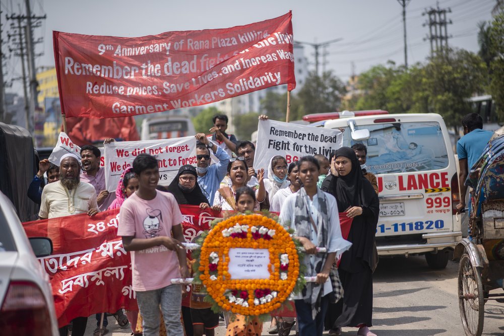   A commemoration march in 2022 on the ninth anniversary of the Rana Plaza collapse. Image: Saifuzzaman Sium (provided by Akhter)  