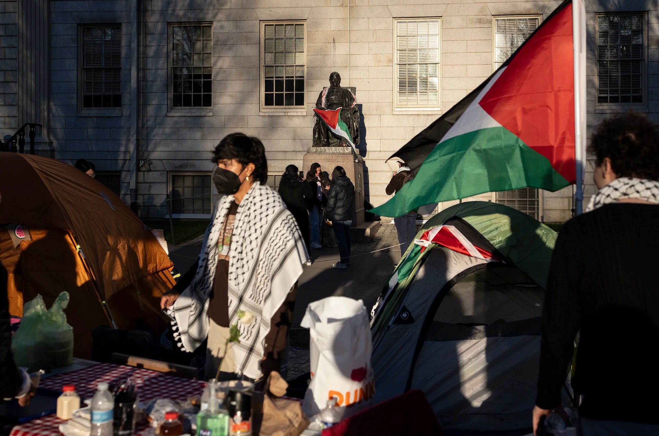 The Harvard University encampment, April 2024.  Image: Ben Curtis / AP