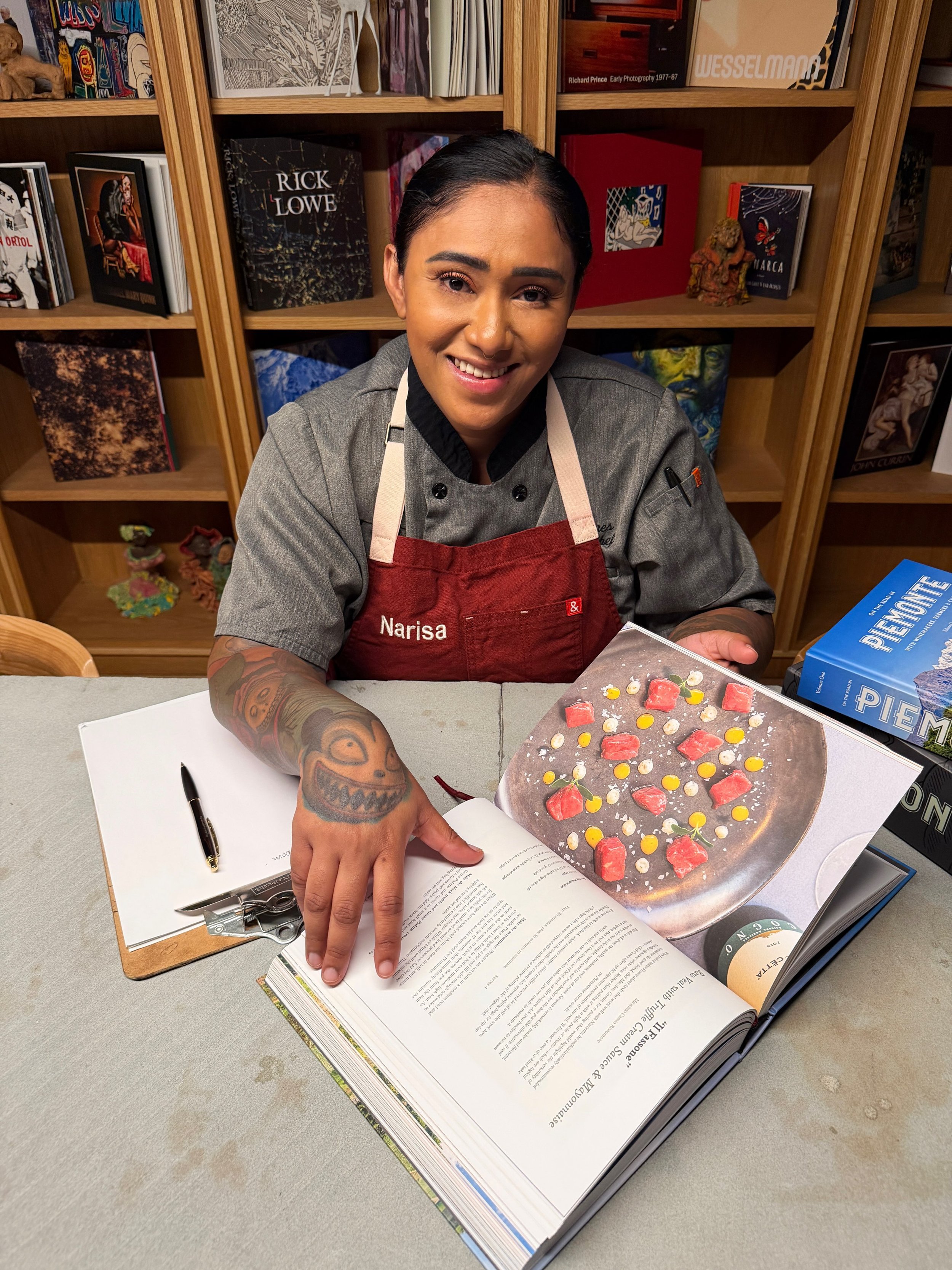 PART 2 of the ON THE ROAD IN PIEMONTE :  THE FOOD!!!!

A tasting that big calls for a serious table, and our in-house chef NARISA delivered. She cooked her way through Jeff Bramwell's 1,000-page Bible of Piemonte and turned the book into a menu for o