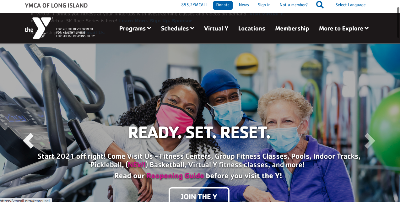 Homepage of ymcali.org with gallery of hero promotions.