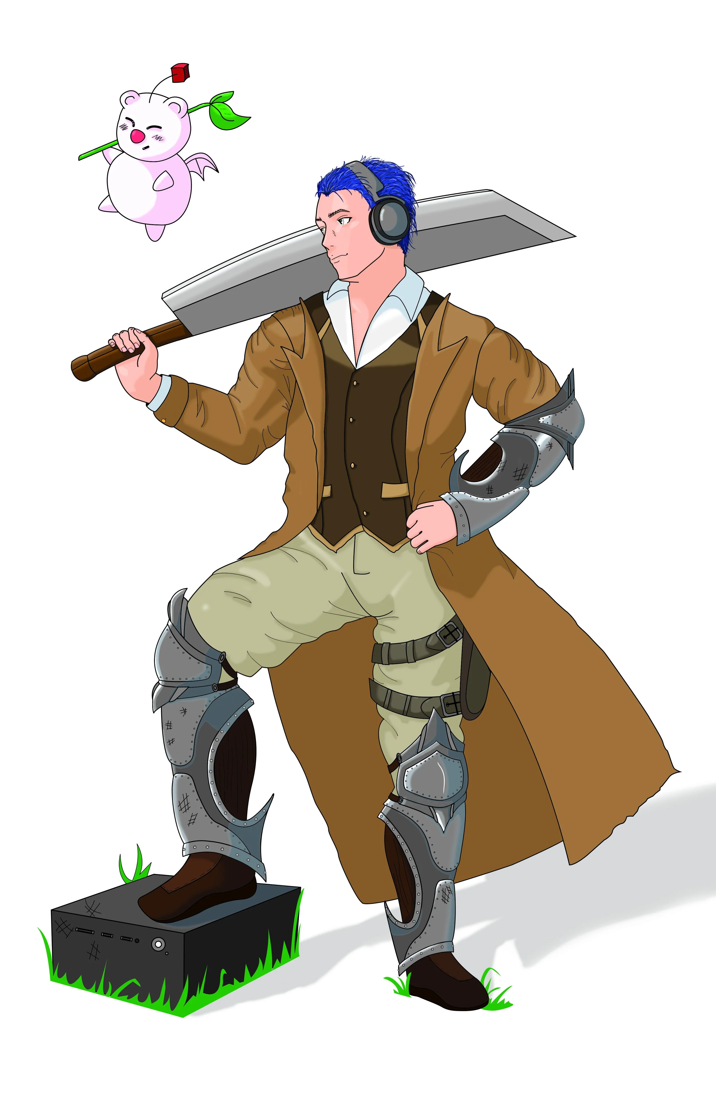 DuoAsi Logo created for a clients streaming video gaming channel. They wanted something in a Final Fantasy style, this is and Original Character that I created from start to finish. See more of this illustration in the logo's section.