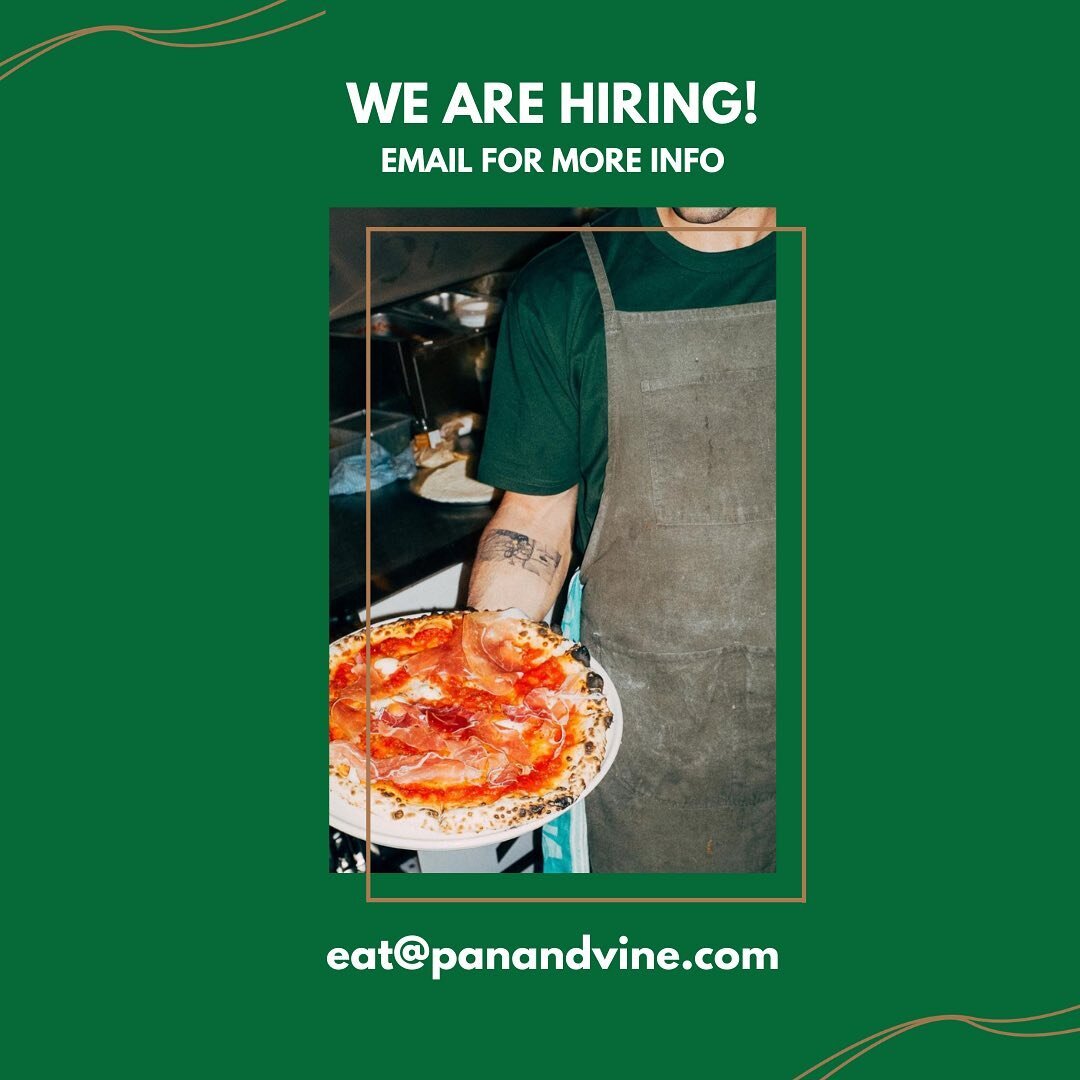 We&rsquo;re looking for someone with pizza making oven operating dough flippin xp points to join the team! Get in touch! 🍕🍕🍕 #panandvine