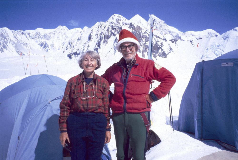 Louise and Richard enjoy the sun at base camp on the Quintino Sella Glacier below Mount Logan, Yukon. Photo courtesy of Richard Guy Collection. 