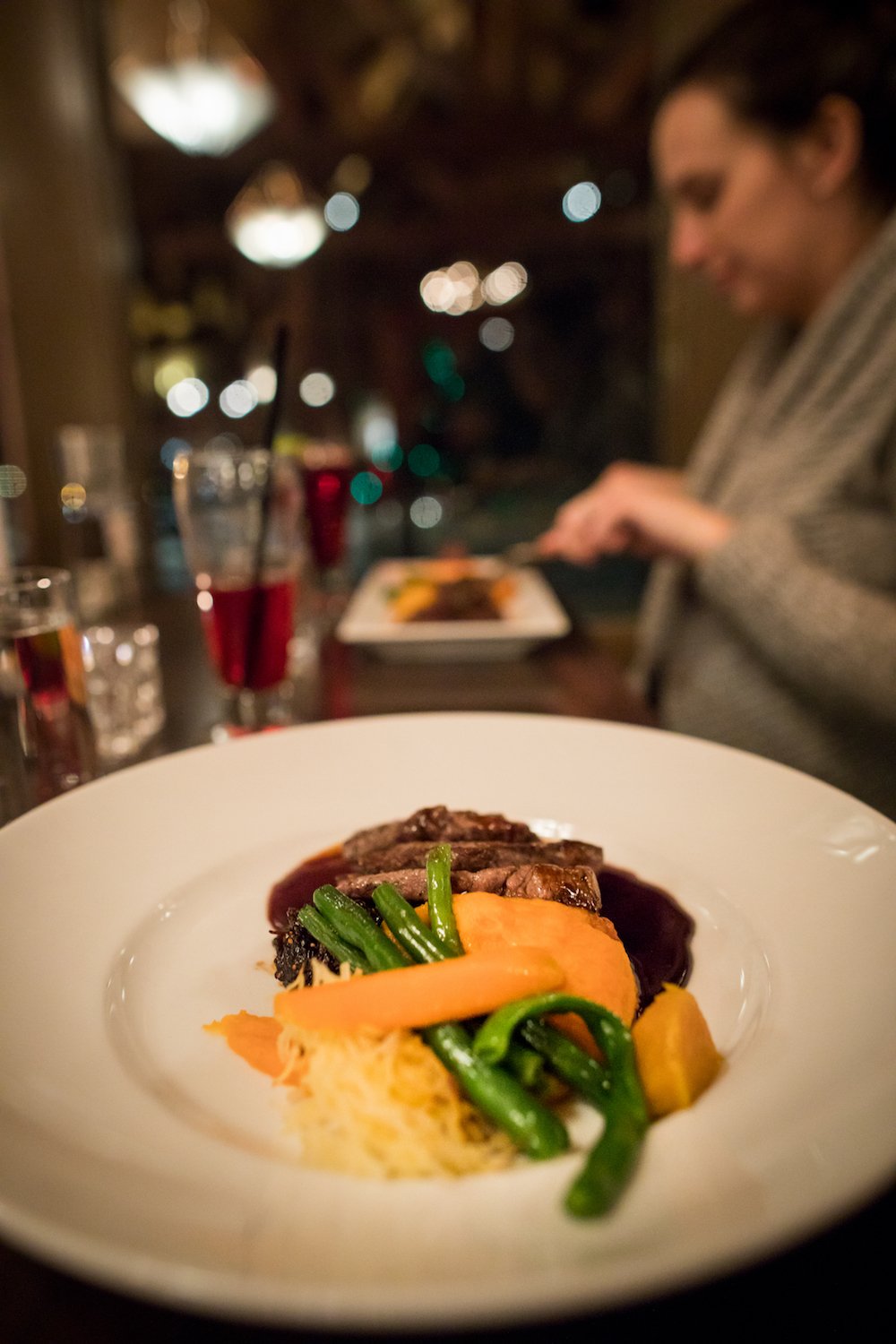  Northern Caribou served with Sweet Potato Goat Cheese Purée, Fig Relish, Blueberry Thyme Glaze. Photo by Paul Zizka Photography. 