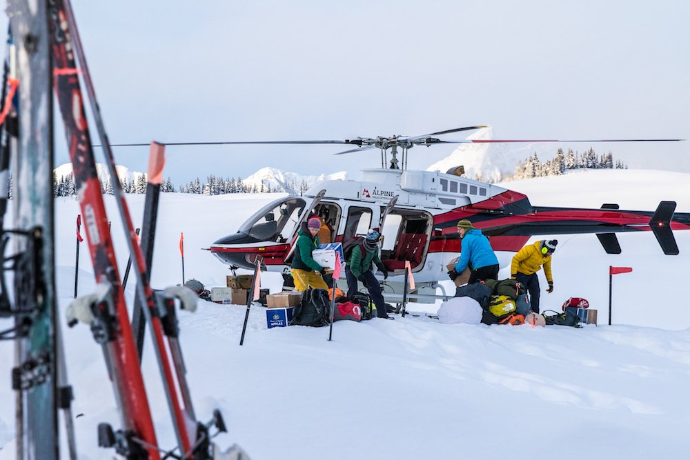  Unloading the helicopter at Purcell Mountain Lodge. Photo: Ryan Creary. 