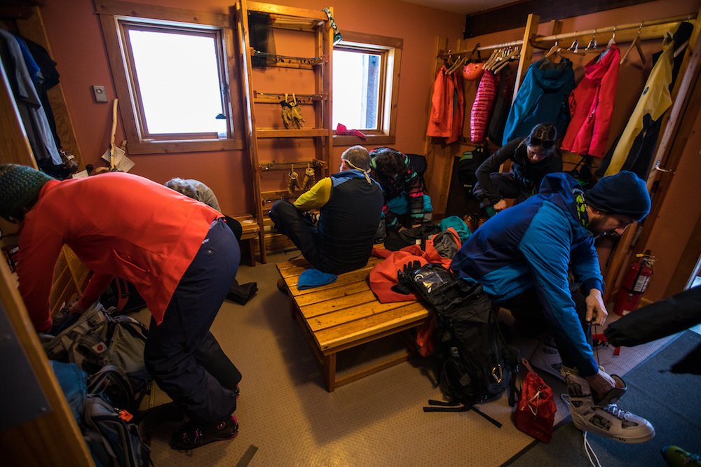  Gearing up for some field time on the Avalanche Skills Training 2 course out of Purcell Mountain Lodge. Photo: Ryan Creary. 