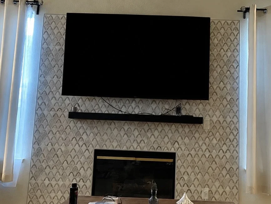 Tiled wall & installed mantel