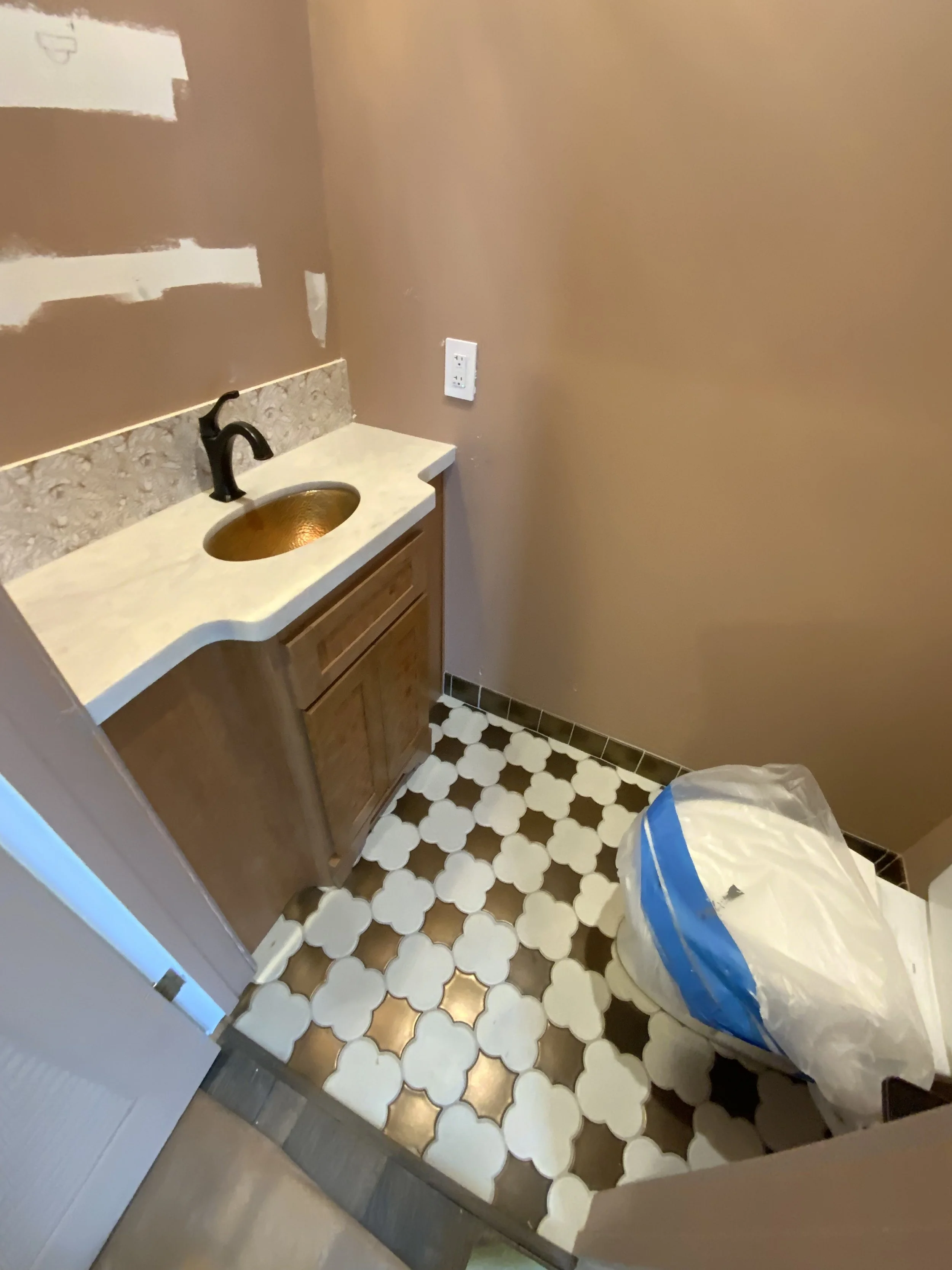 Tiled bathroom floor