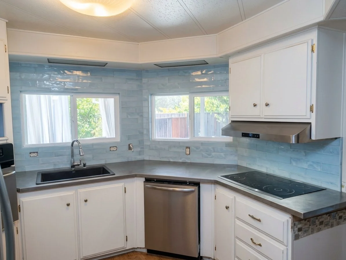 Tile kitchen back splash with a nice blue tile