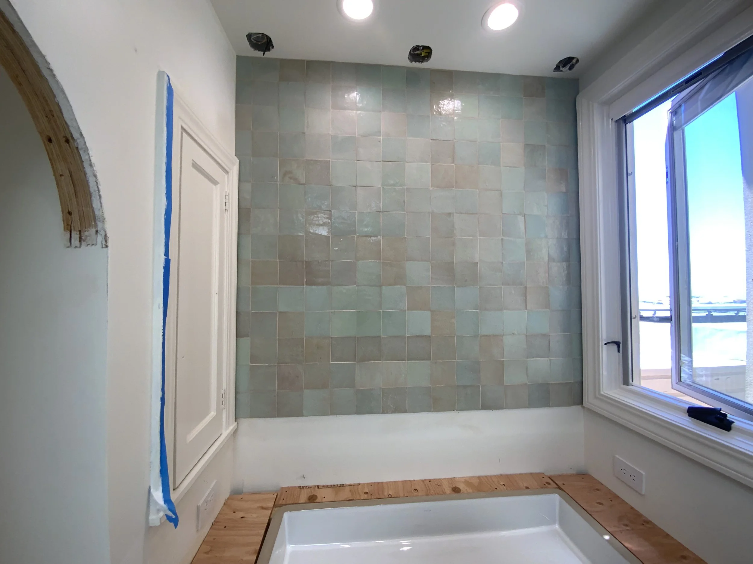 Tiled bathroom wall