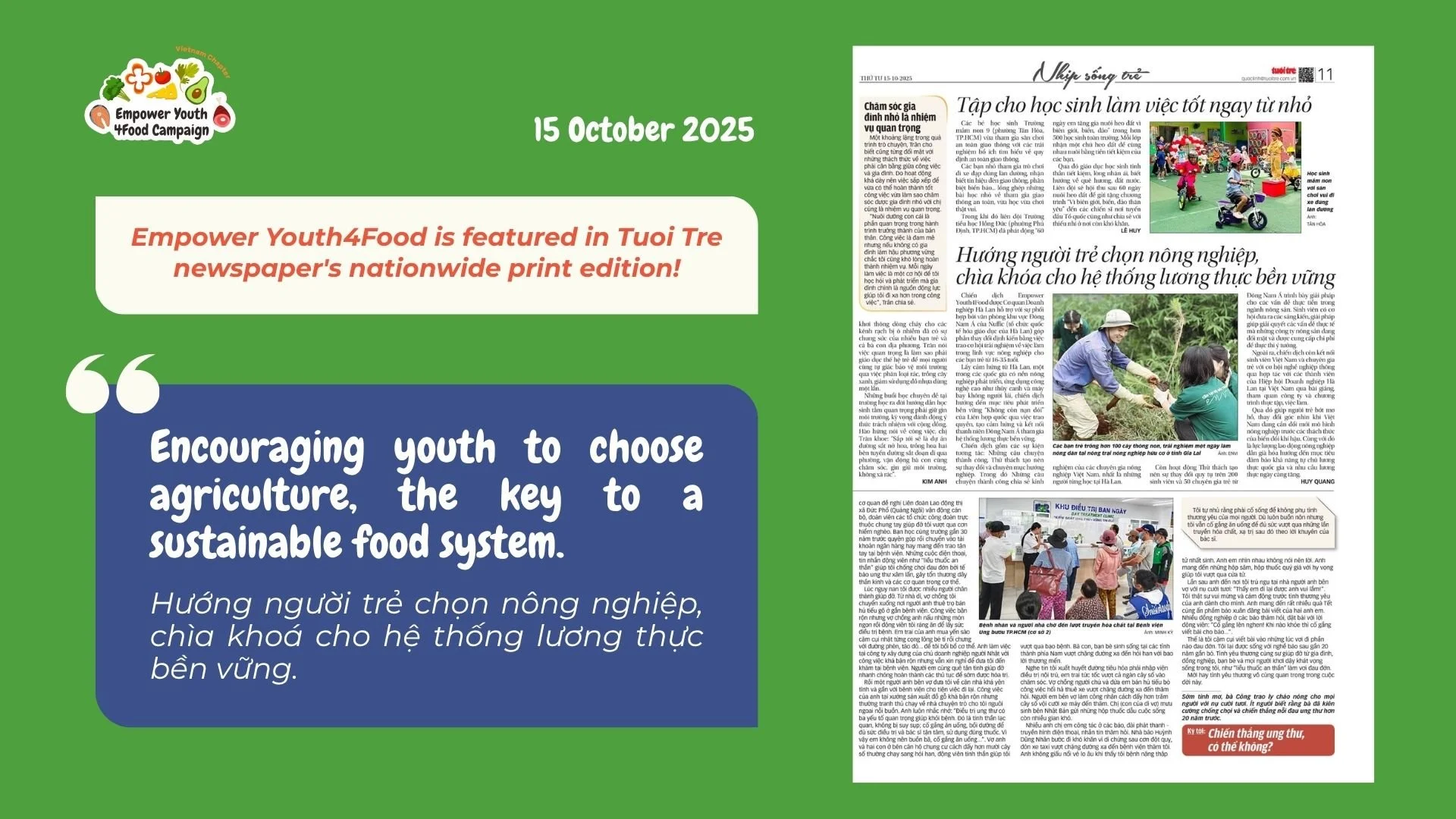 EY4F is featured in Tuoi Tre newspaper's nationwide print edition