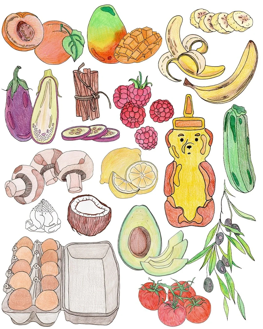 🍌🥭🥑🥚🍯🍅 colored pencils 🖍️