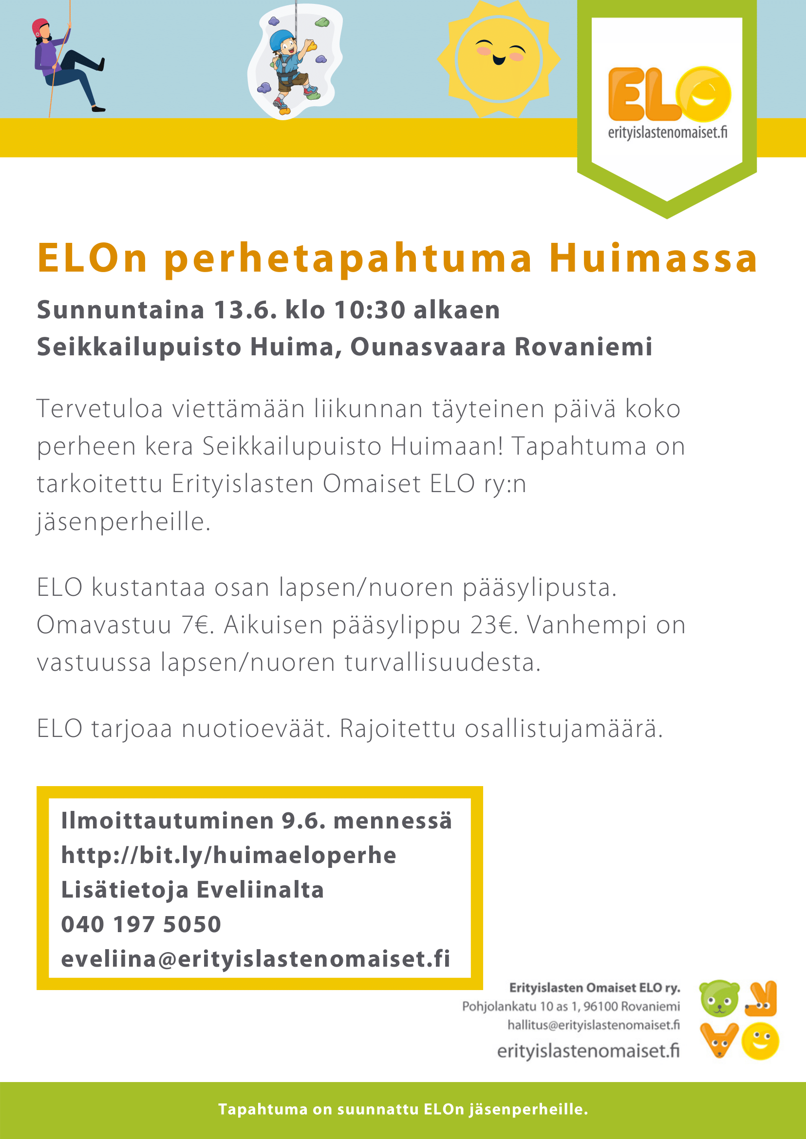 ELOn perhetapahtuma seikkailupuisto Huimassa Rovaniemellä 13.6.2021