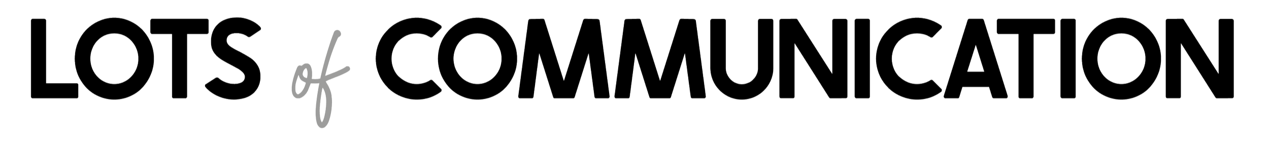 Logo van Lots of Communication in zwart bold letters en het woord of staat in het klein en grijs tussen Lots en CCommunication in.