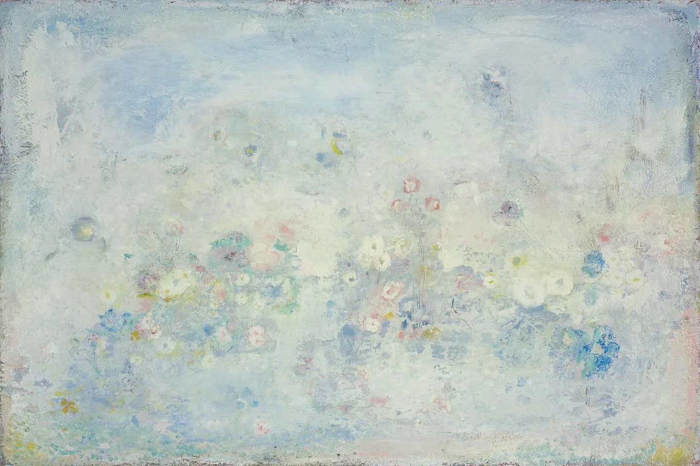 Softening light &hellip; Oil on board built in layers, scraped back, and softened with colour an impression of flowers held in fading light.  @jimholdenpics