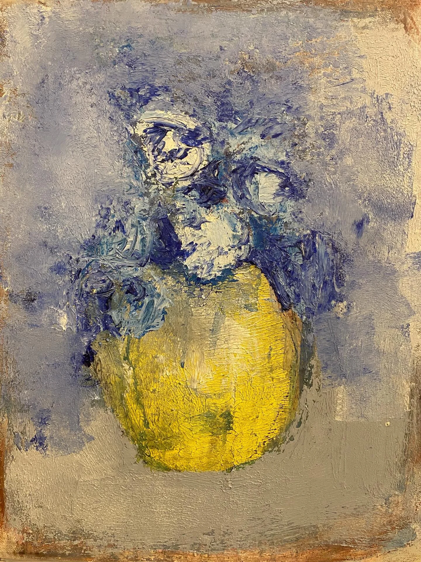 Blue blooms gathered in a yellow jug, painted in oil with thick, textured layers.
A study in contrast, light and stillness.
Showing as part of my solo exhibition at the Star Brewery Gallery, Lewes.
27 June &ndash; 5 July. @starbrewerygallerylewes