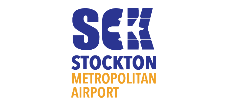 SEK Stockton Metropolitan Airport logo with blue and orange text
